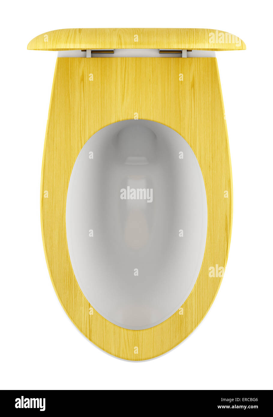 top view of modern toilet bowl with wooden cover isolated on white