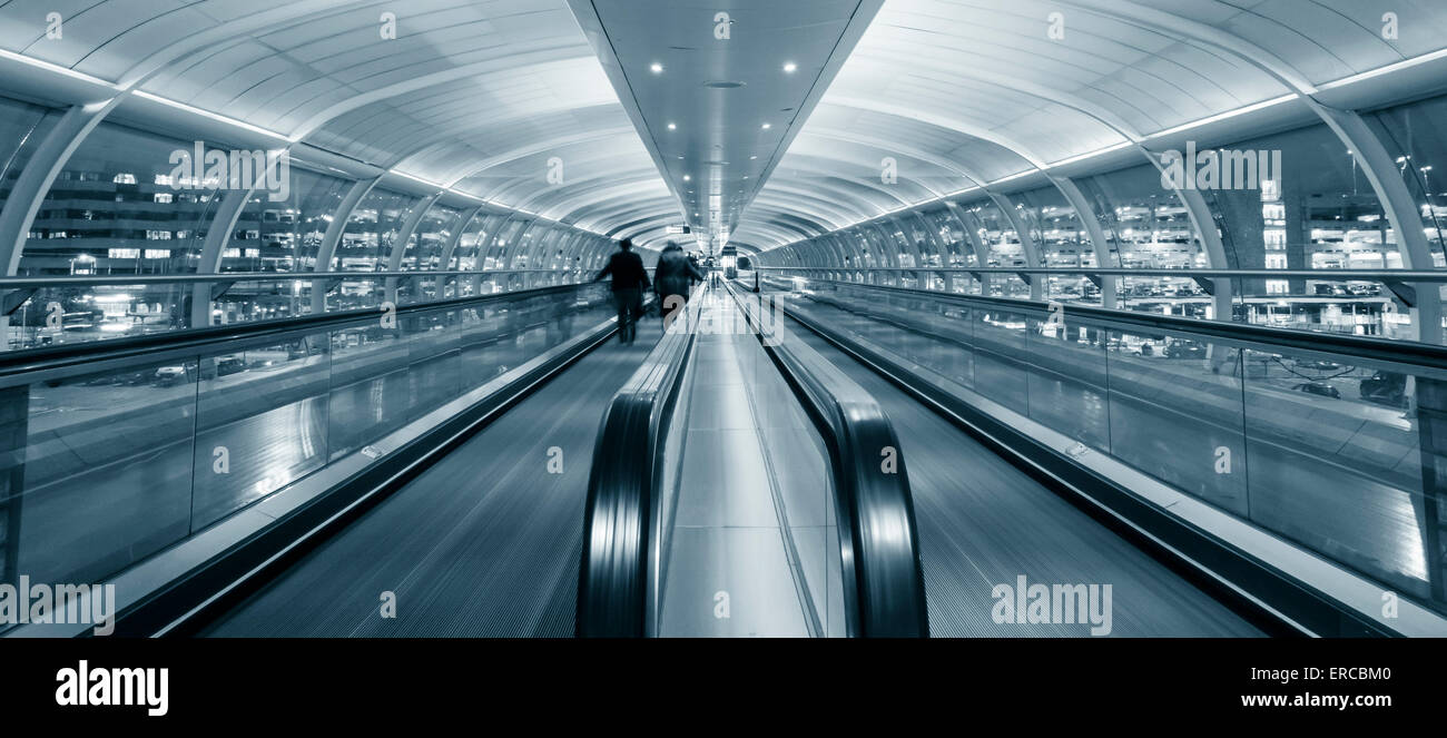Manchester Airport Skyway; traveling walkway connecting airport terminals. Manchester, England, UK Stock Photo
