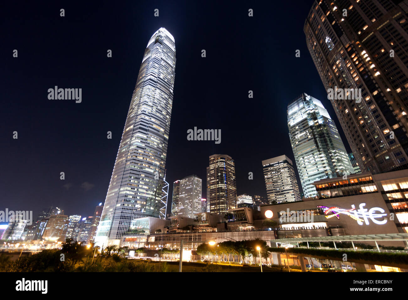 Hong Kong IFC building at night Stock Photo