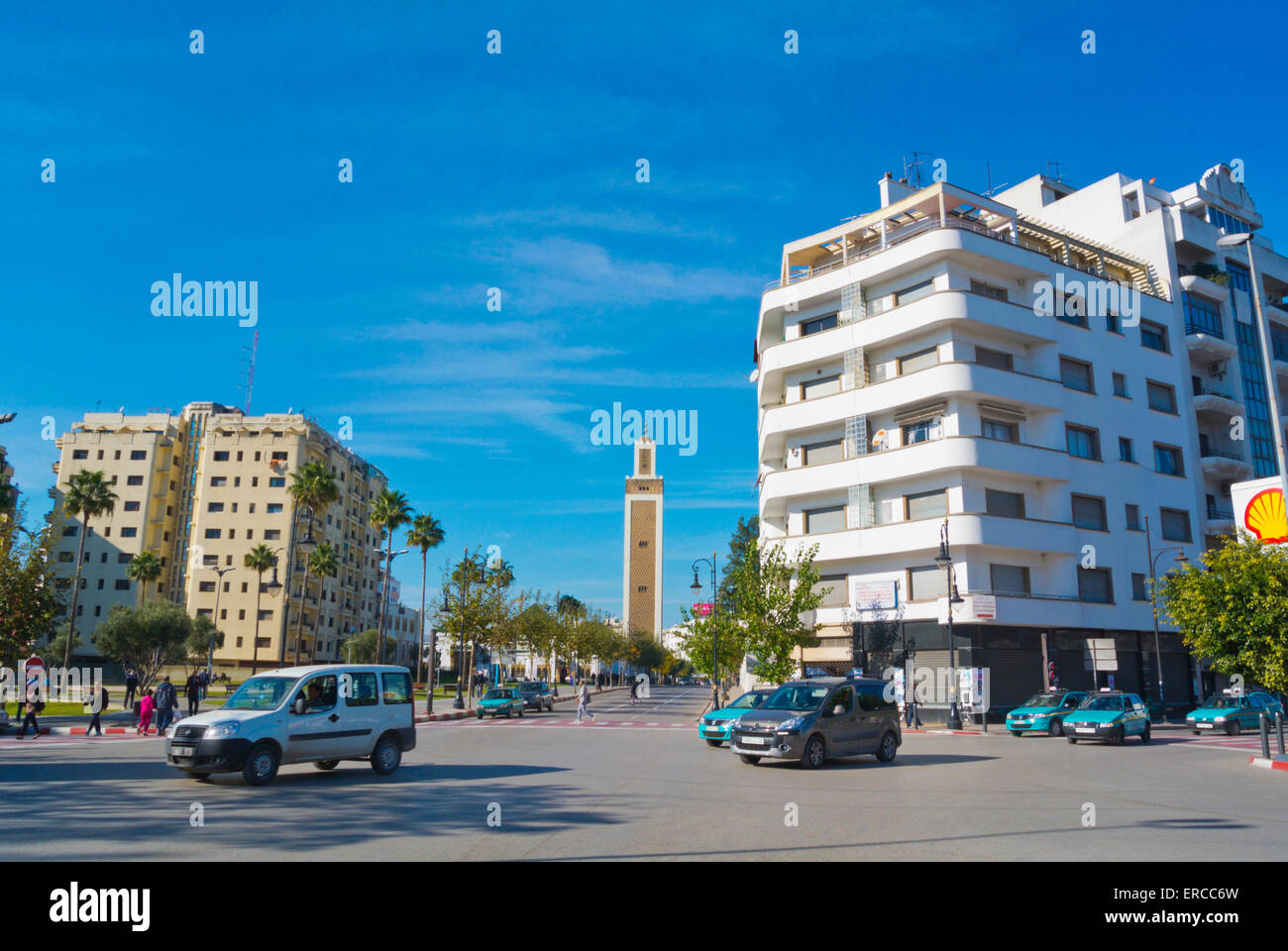 Avenue Belgique, with Mosque Mohammed V, Ville Nouvelle, new town, Tangier, Morocco, northern Africa Stock Photo