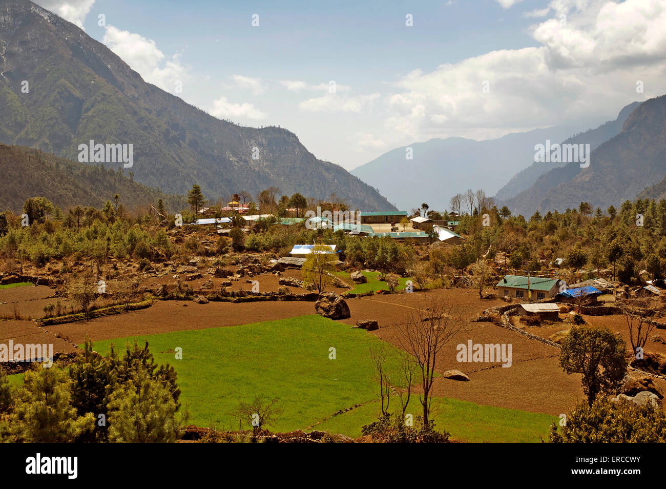 Agricultural land near Lukla in the Solukhumbu District of Nepal. Stock Photo