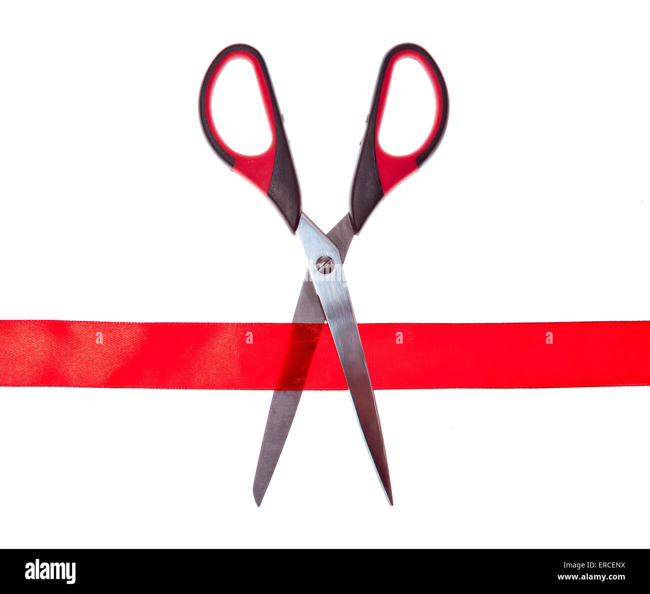 Scissors cutting through red ribbon hires stock photography and images