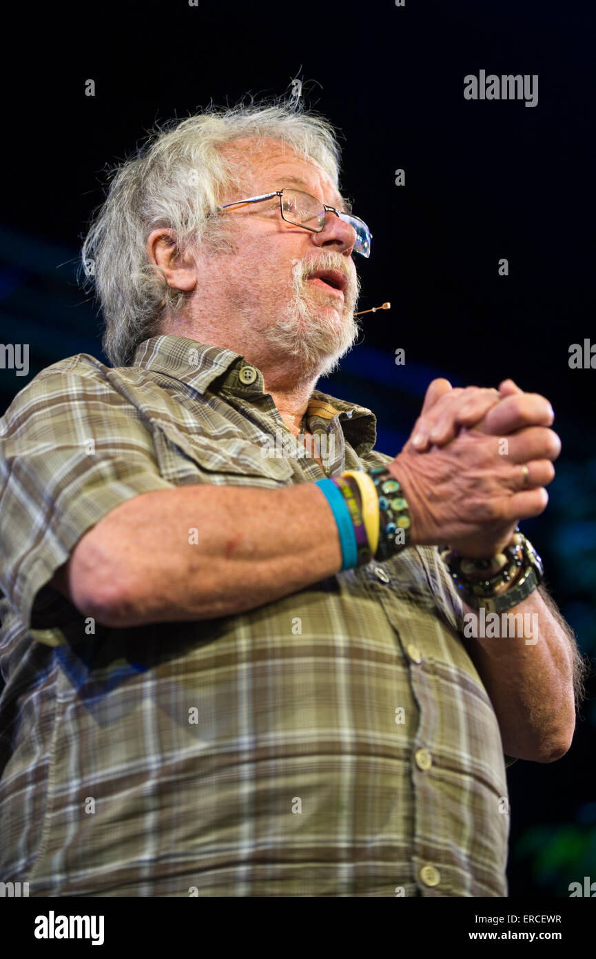Bill Oddie speaking on stage at Hay Festival 2015 Stock Photo
