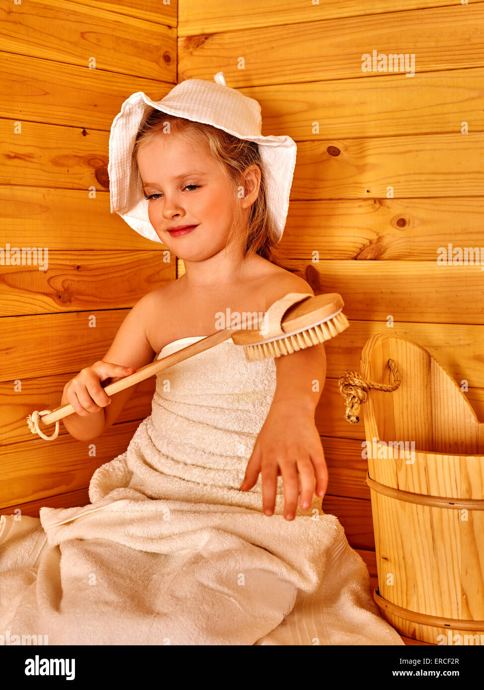Child relaxing at sauna Stock Photo Alamy