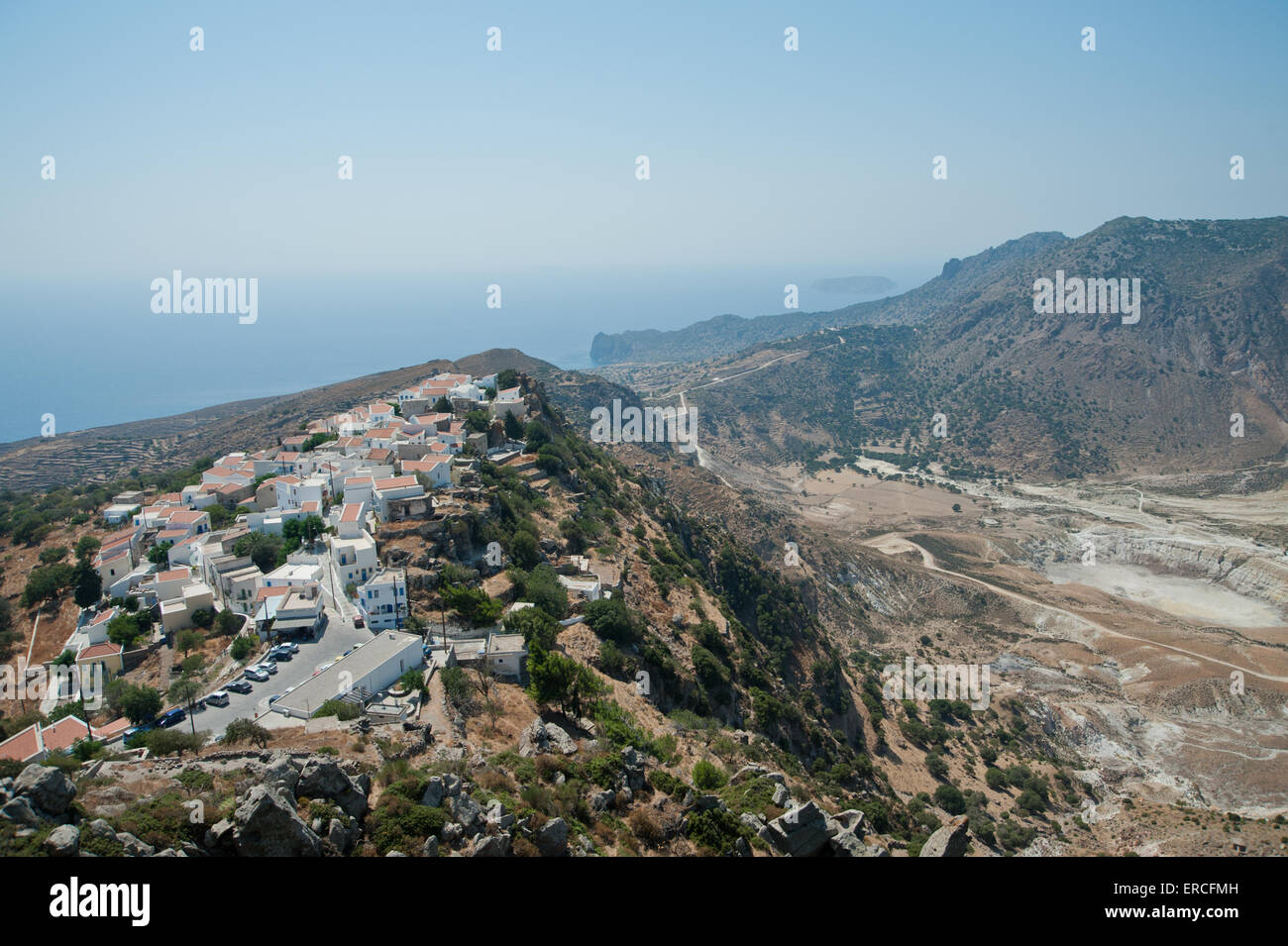 Nikia village with caldera and Stefanos crater, island of Nisyros ...