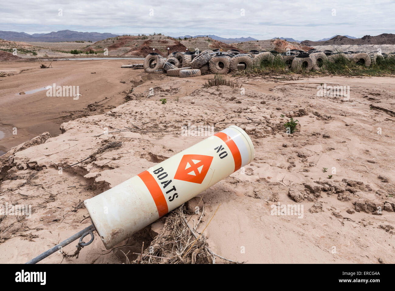 Historic low lake levels at Lake Mead in the drought ravaged state of Nevada. Stock Photo