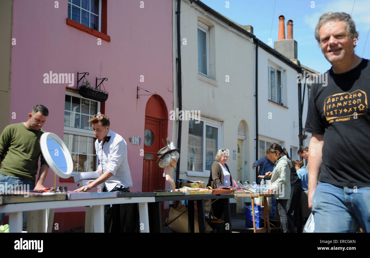The Upper Gardner Street Saturday market in the North Laines area of Brighton bustling with