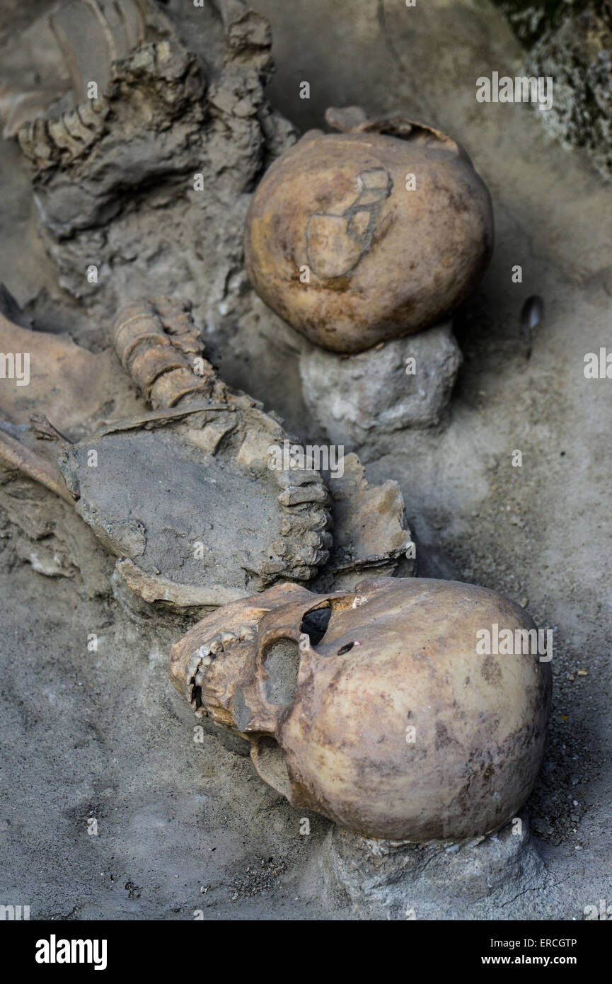 Victims of the first century AD eruption of Vesuvius near Herculaneum, Italy Stock Photo