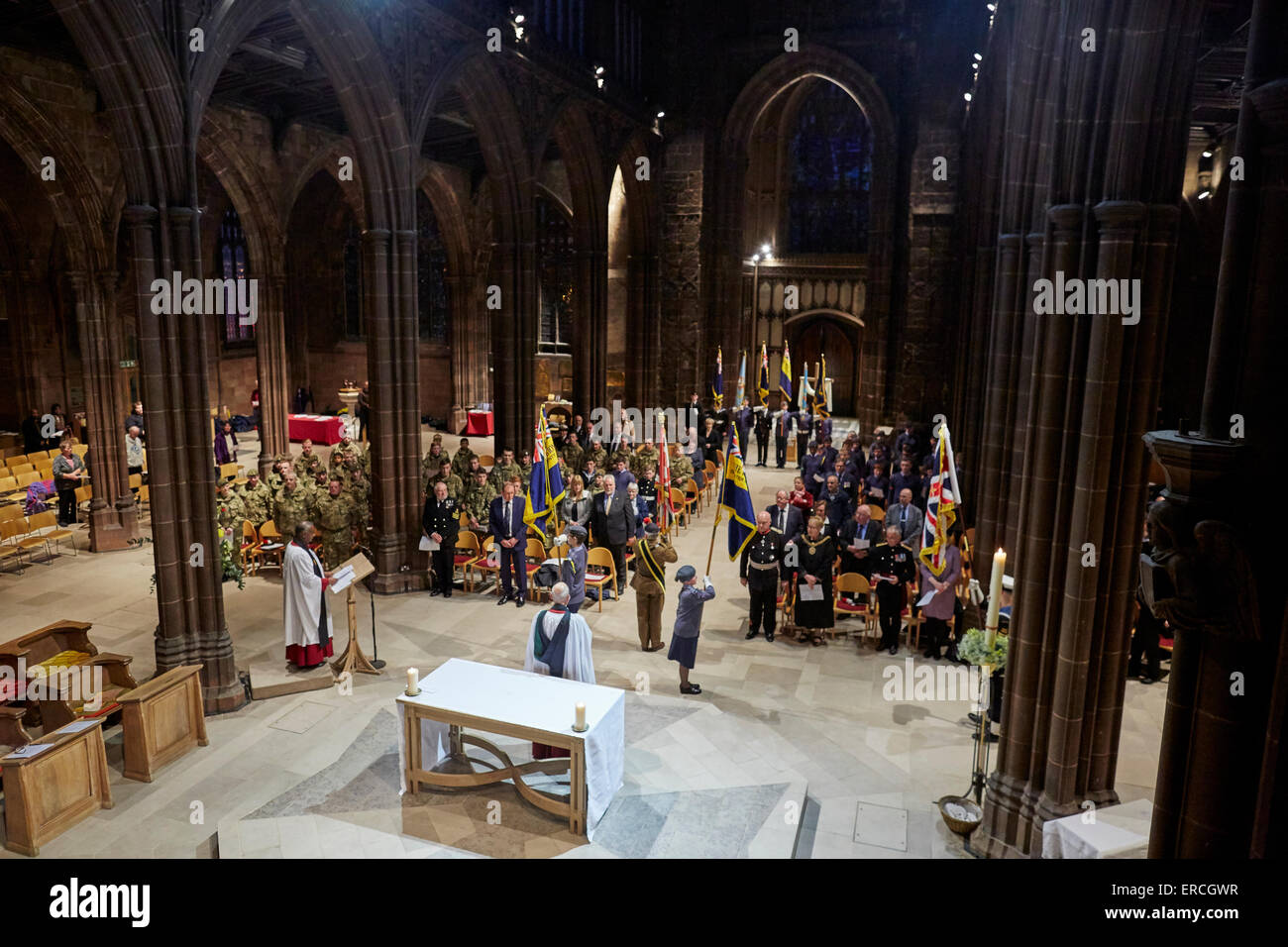 Manchester Cathedral service to mark the anniversary of VE Day (Victory in Europe Day), marking 70 years since the end of the Se Stock Photo