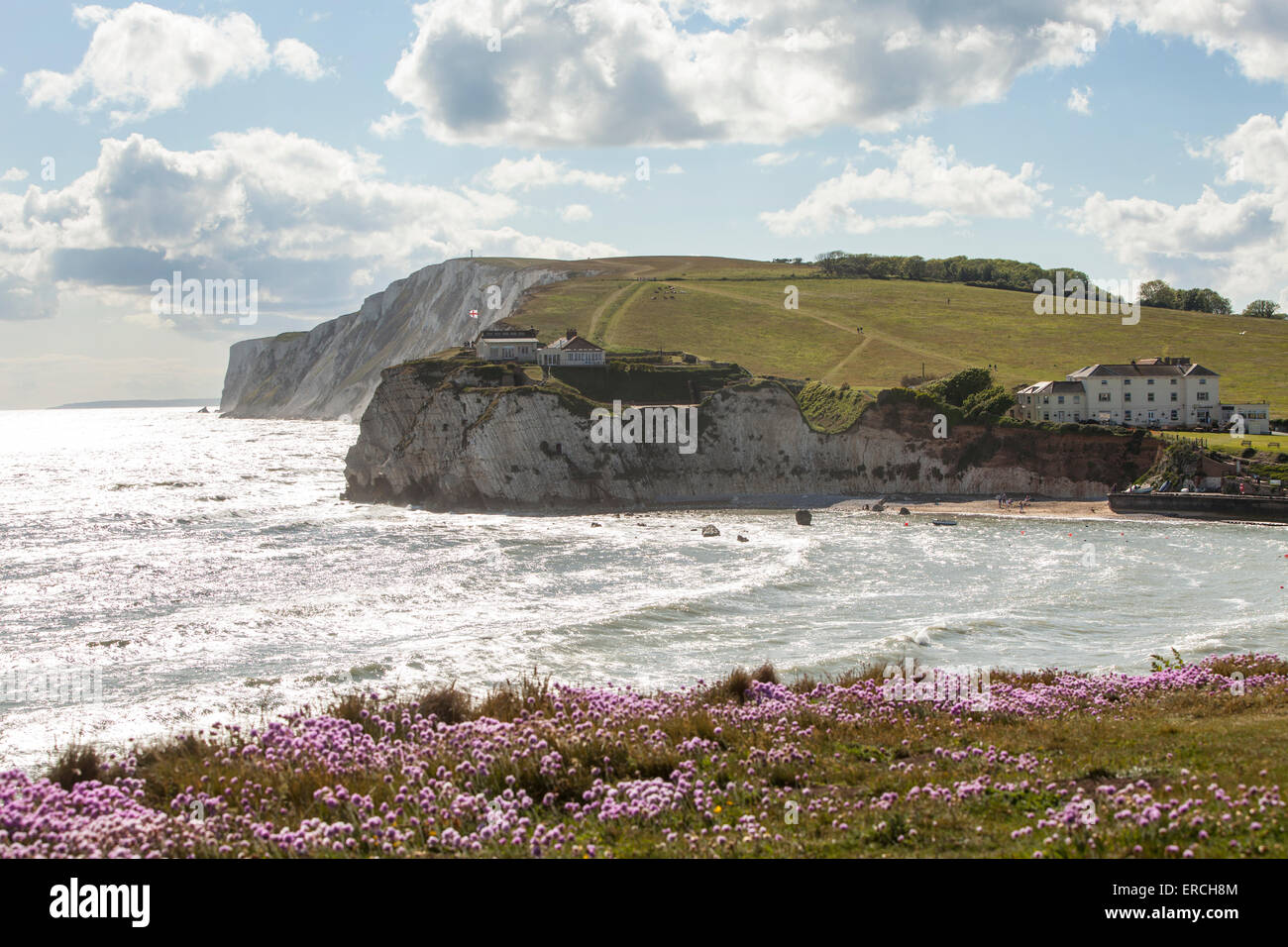 Dramatic coastline at Freshwater Bay and Cliffs on the Isle of Wight UK Stock Photo