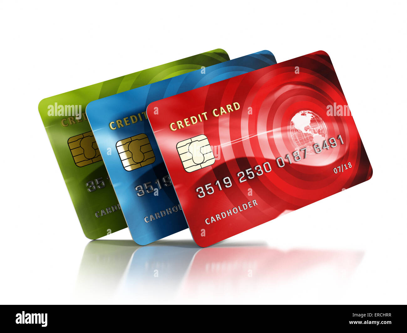 Multiple credit cards isolated on white background Stock Photo