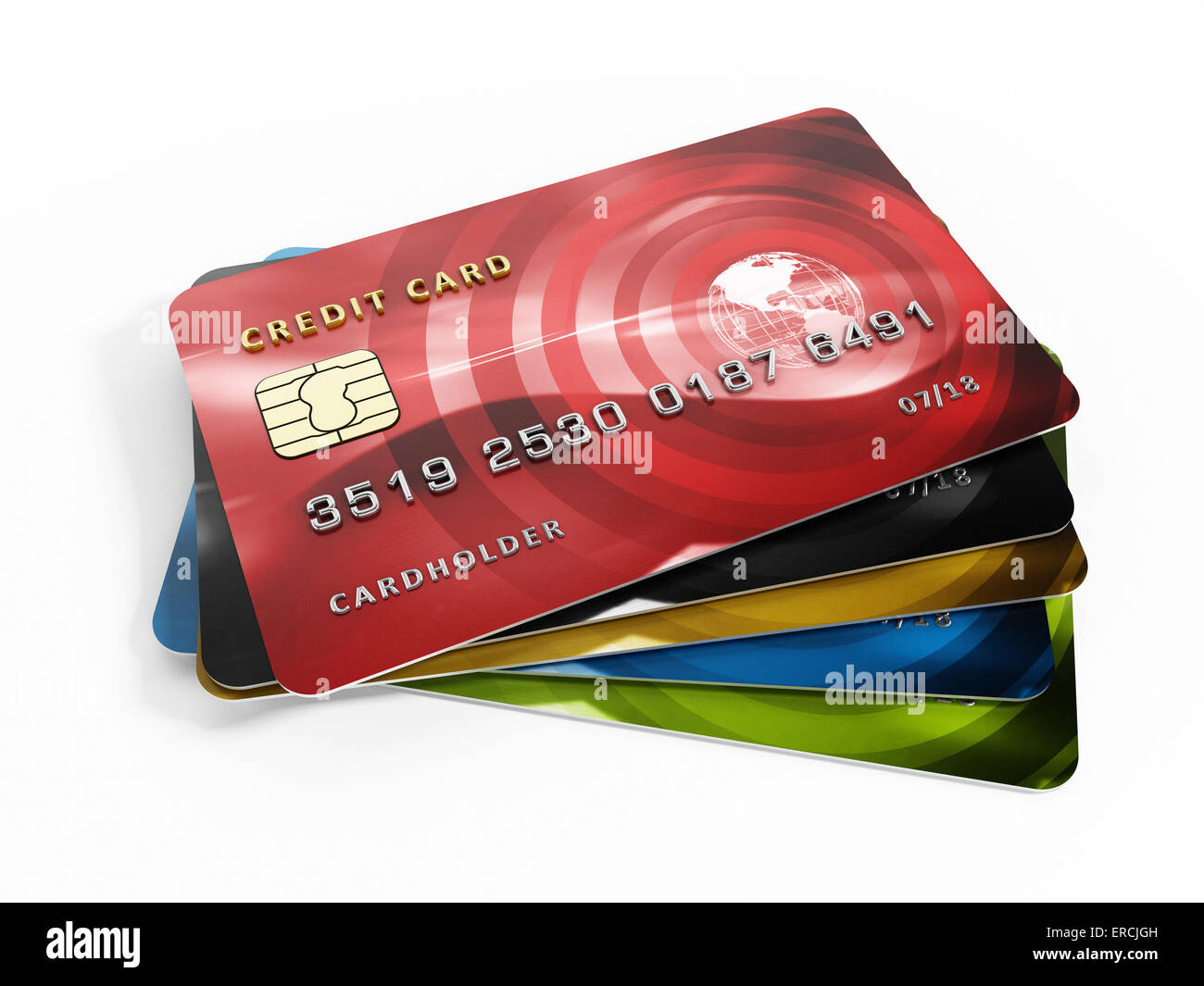 Multiple credit cards isolated on white background Stock Photo