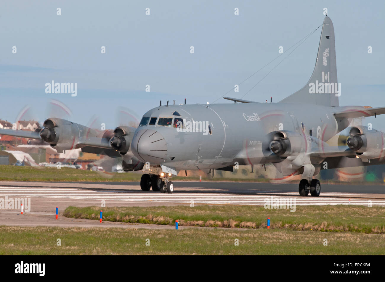 Canadian CP-140 Aurora Maritime Aircraft coming in to RAF Lossiemouth airfield in Morayshire Scotland.  SCO 9837. Stock Photo