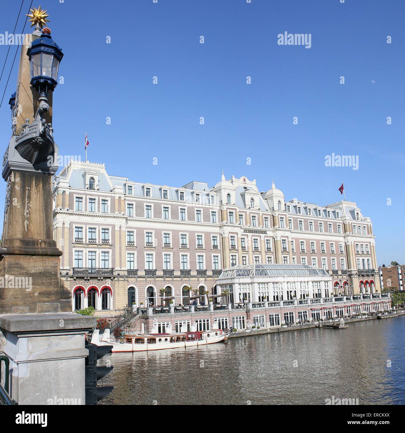 InterContinental Amstel Amsterdam Hotel or Amstel Hotel, luxurious hotel in Amsterdam, Netherlands, on the river Amstel Stock Photo