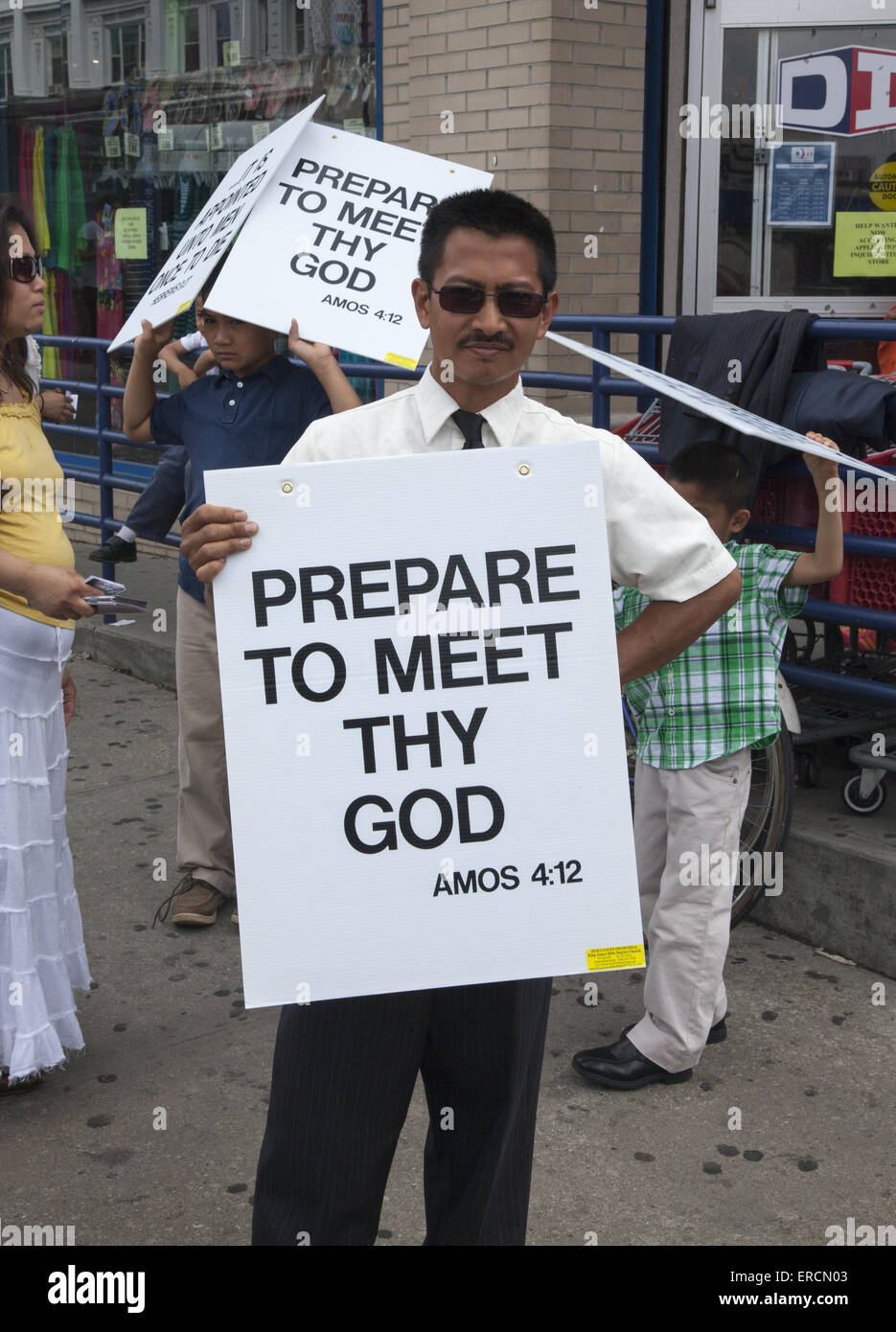 Fundamentalist Christians out to save souls on the street in Brooklyn, NY. Stock Photo