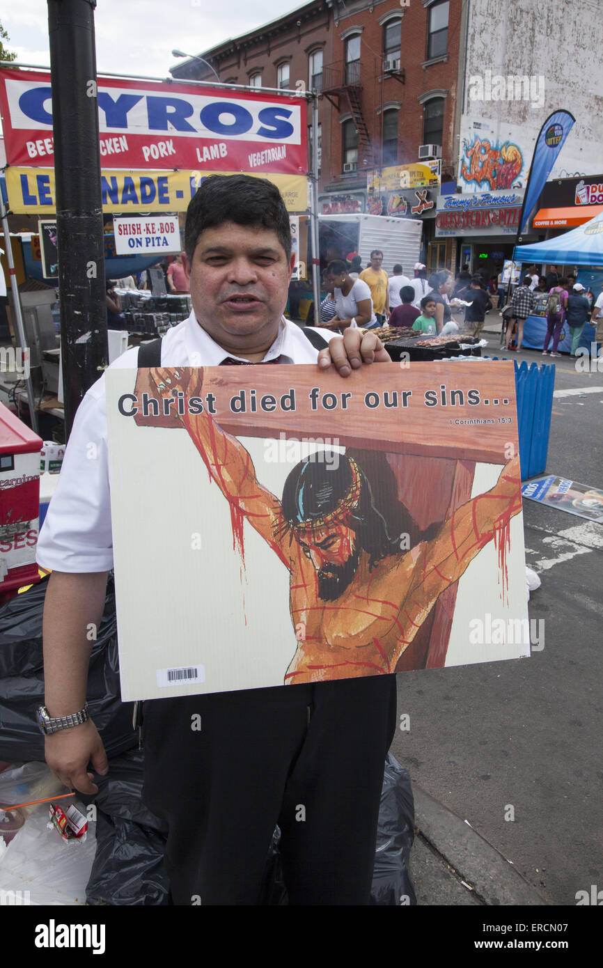 Fundamentalist Christians out to save souls on the street in Brooklyn, NY. Stock Photo