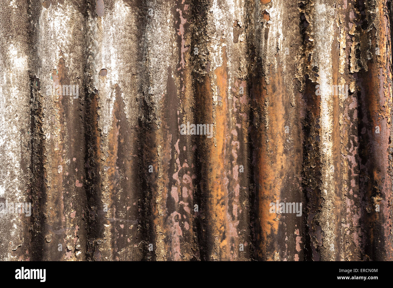 painted outer skin of corrugated metal sheet beginning to fail and rust ...