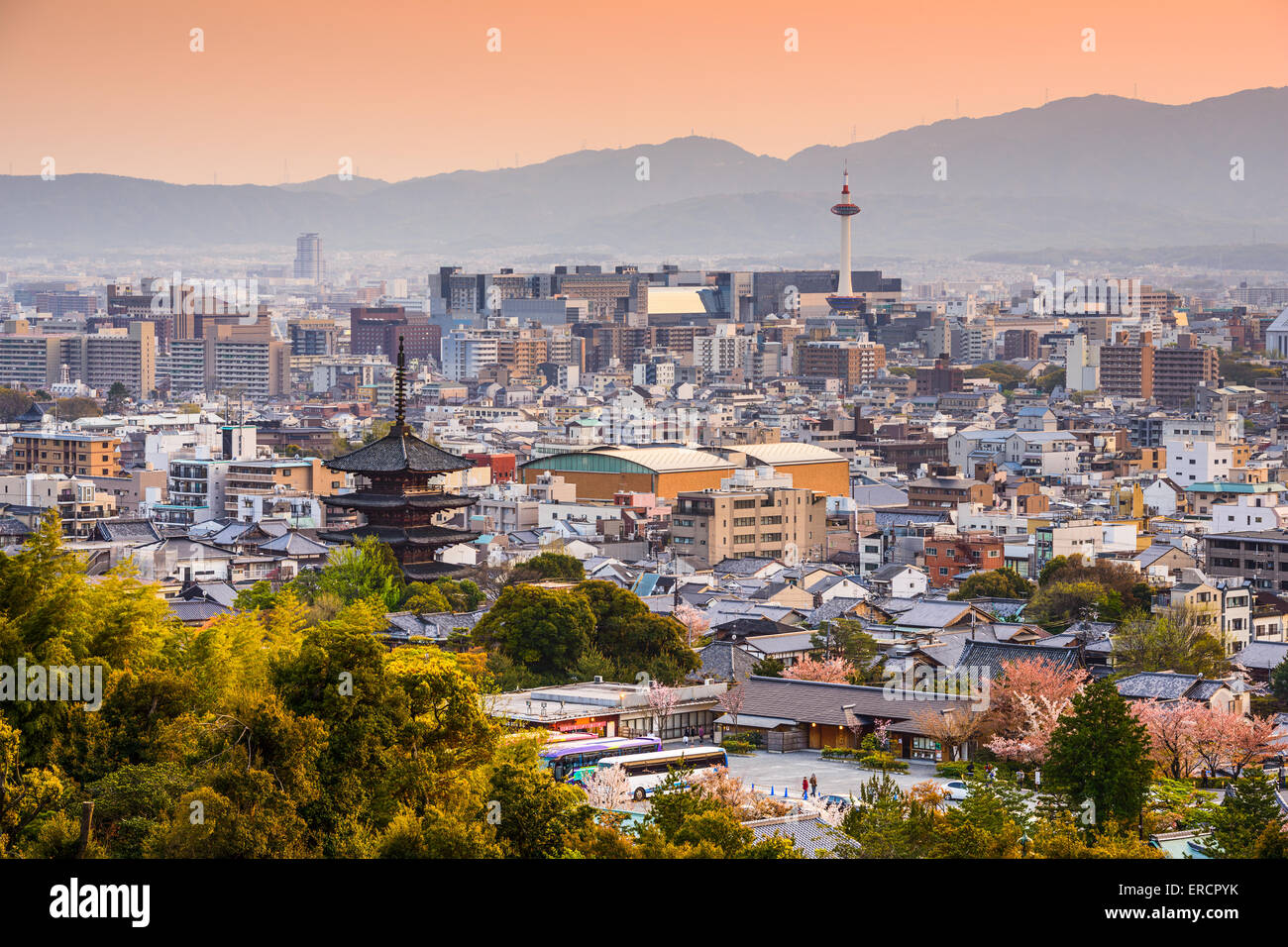 Kyoto, Japan city skyline at dusk. Stock Photo