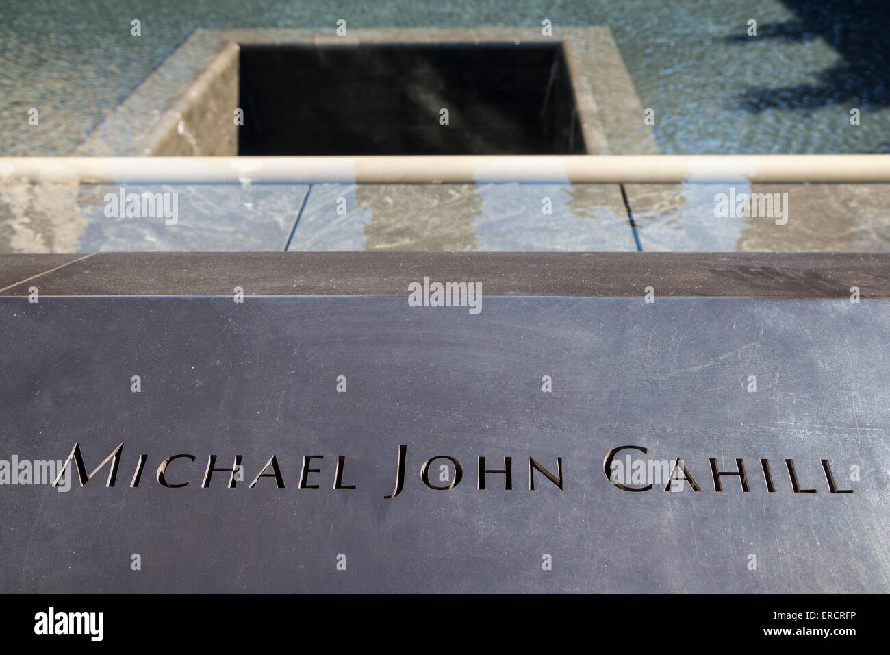 One of the almost 3000 names remembered forever in the 911 Memorial, New York. Stock Photo