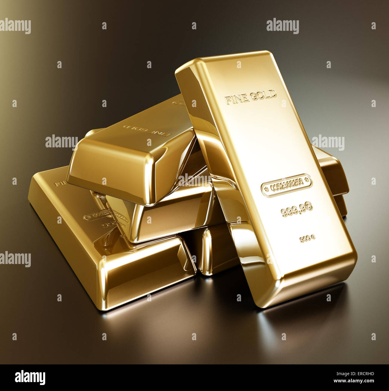 Gold bars in a stack Stock Photo