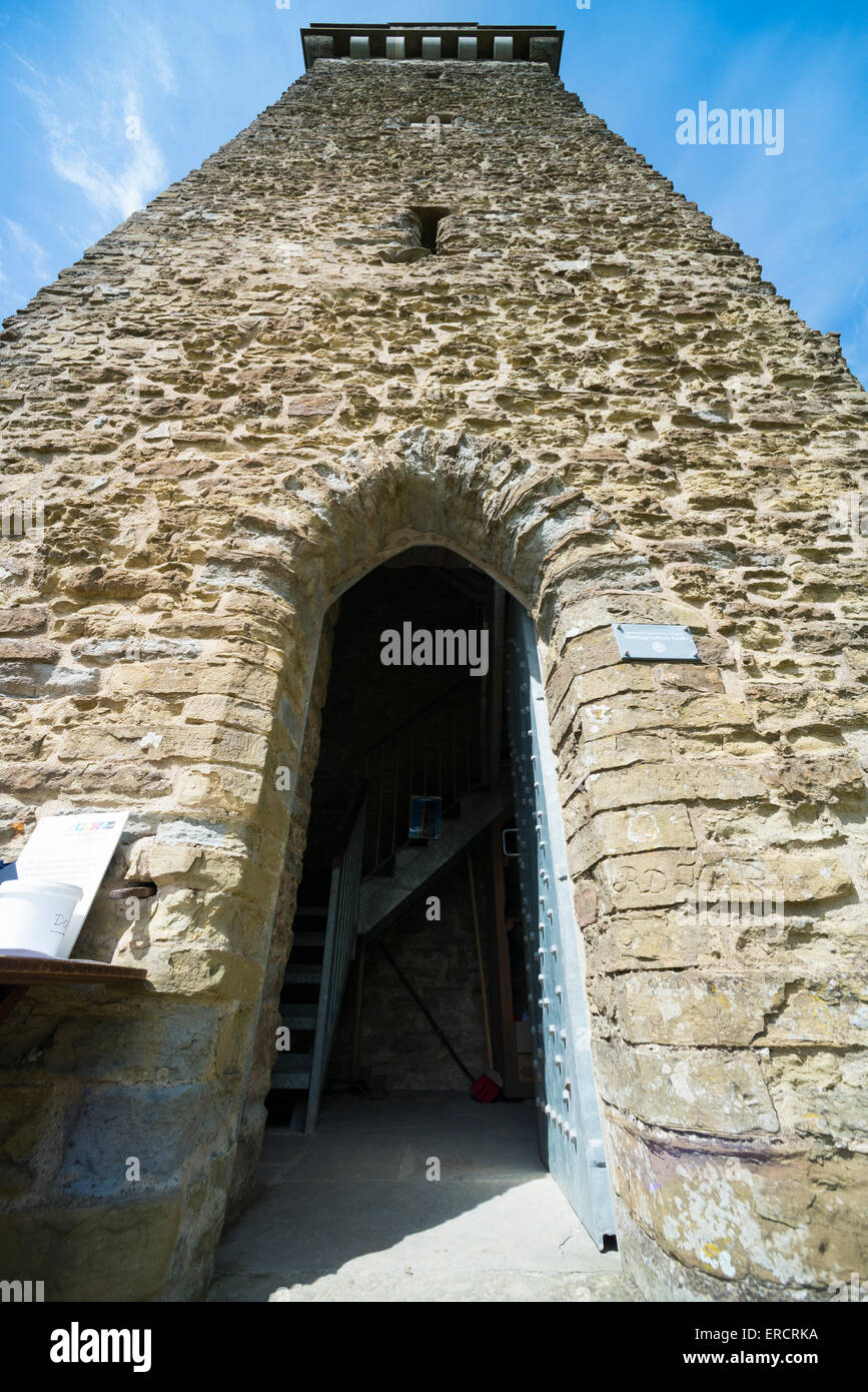 Looking to the top of Flounders Folly on Callow Hill, Shropshire, England. Stock Photo