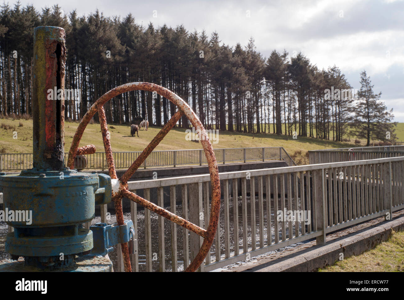 Crowdy Reservoir Dam on Bodmin Moor Cornwall Stock Photo