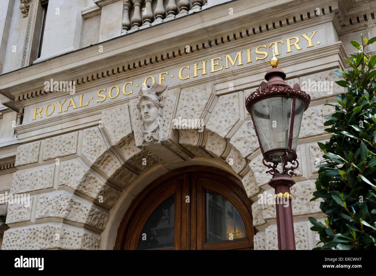 A sign above the entrance to the Royal Society of Chemistry at the Academy of Arts, London, England. Stock Photo