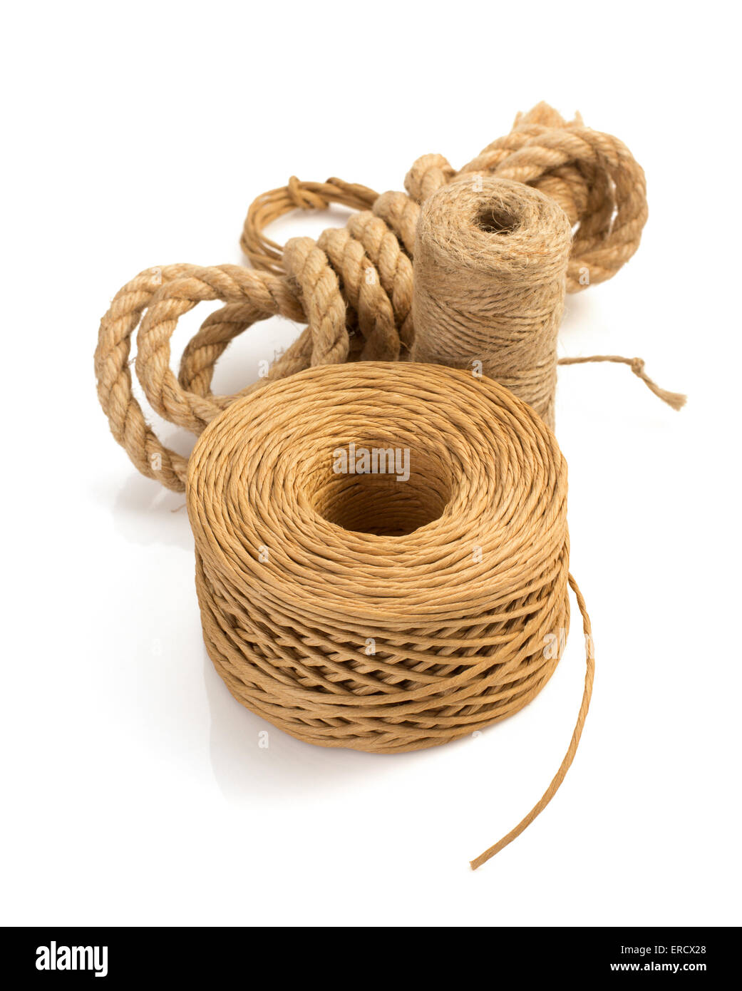 roll of twine cord and thread isolated on white background Stock Photo