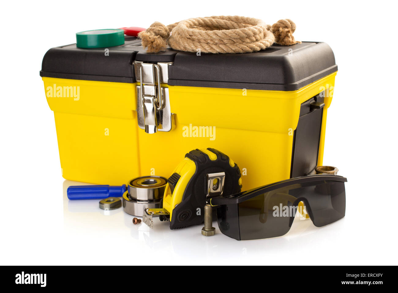 tools and instruments with toolbox isolated on white background Stock ...