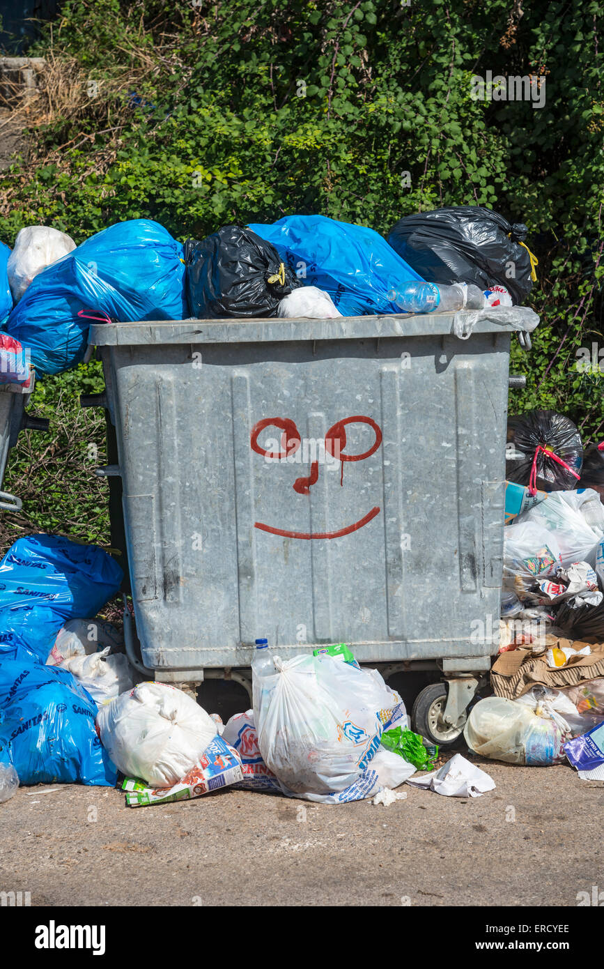 Overflowing rubbish bins waiting to be emptied, Outer Mani, Messenia