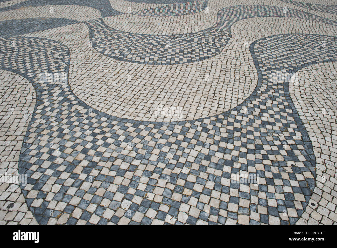 Mosaic wave pattern pavement in Lisbon Portugal Stock Photo