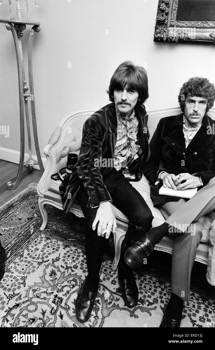The Beatles, press launch of new album, 'Sgt. Pepper's Lonely Hearts Club Band' their eighth studio album, in the drawing room at 24 Chapel Street, Belgravia London, 19th May 1967. George Harrison. Stock Photo
