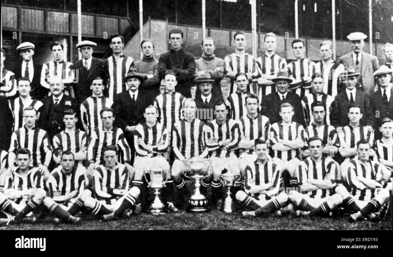 West Bromwich Albion  team group pose with their  trophies before the start of the 1924-1925 season. Stock Photo