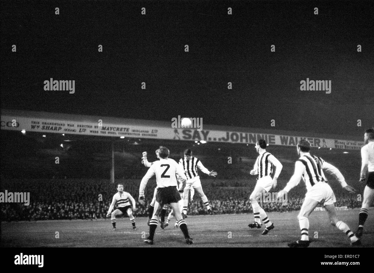 Inter Cities Fairs Cup Second Round Second Leg match at the Hawthorns. West Bromwich Albion 5 v DOS Utrecht 2. Tony Brown of West Brom challenging for the ball in the air.  9th November 1966. Stock Photo