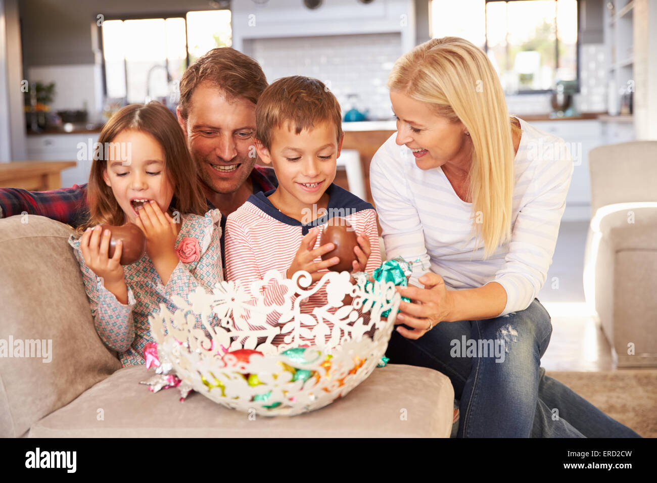 Family celebrating Easter at home Stock Photo Alamy