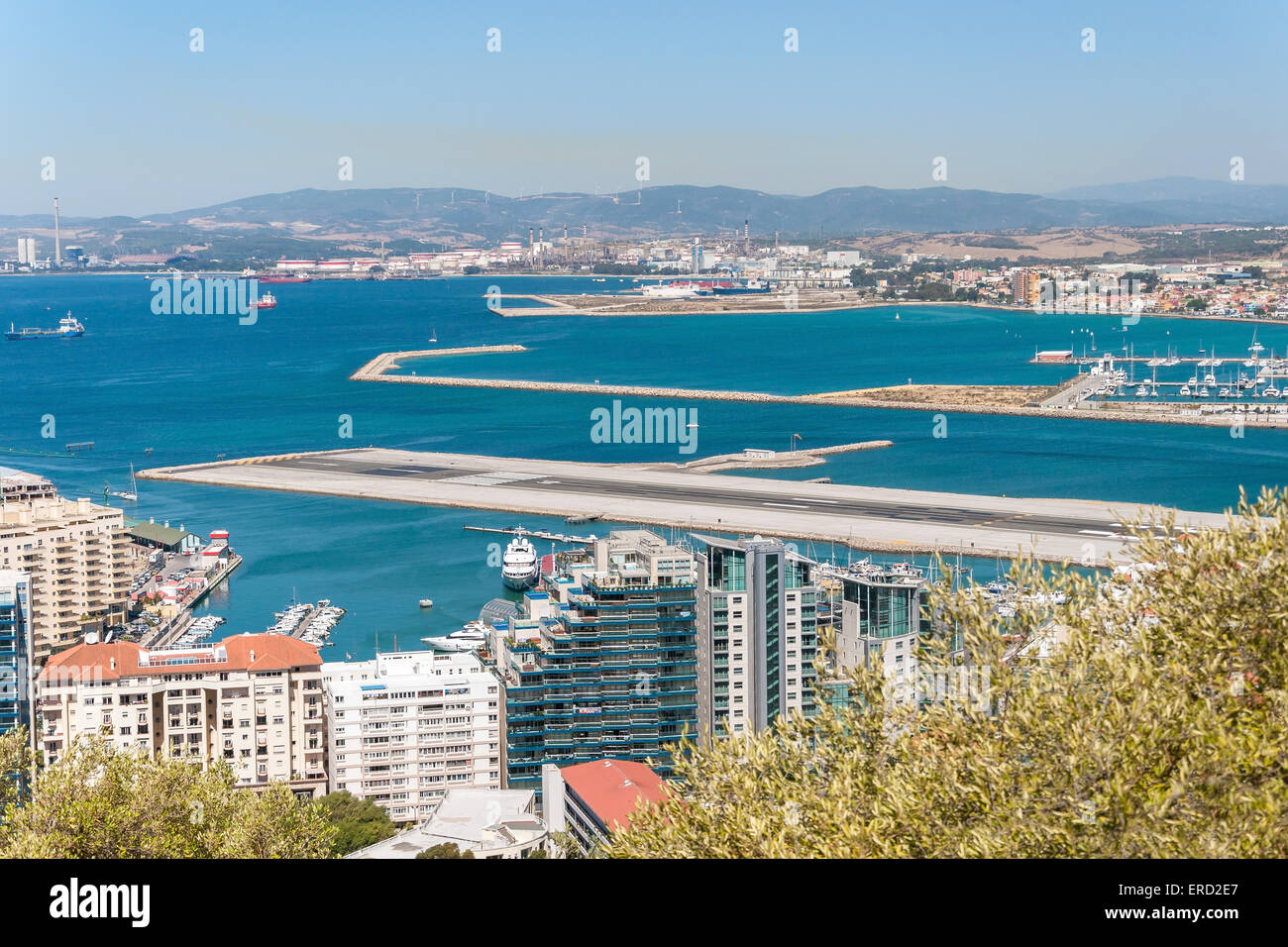 Aerial view of airport runway and marina in Gibraltar Stock Photo - Alamy