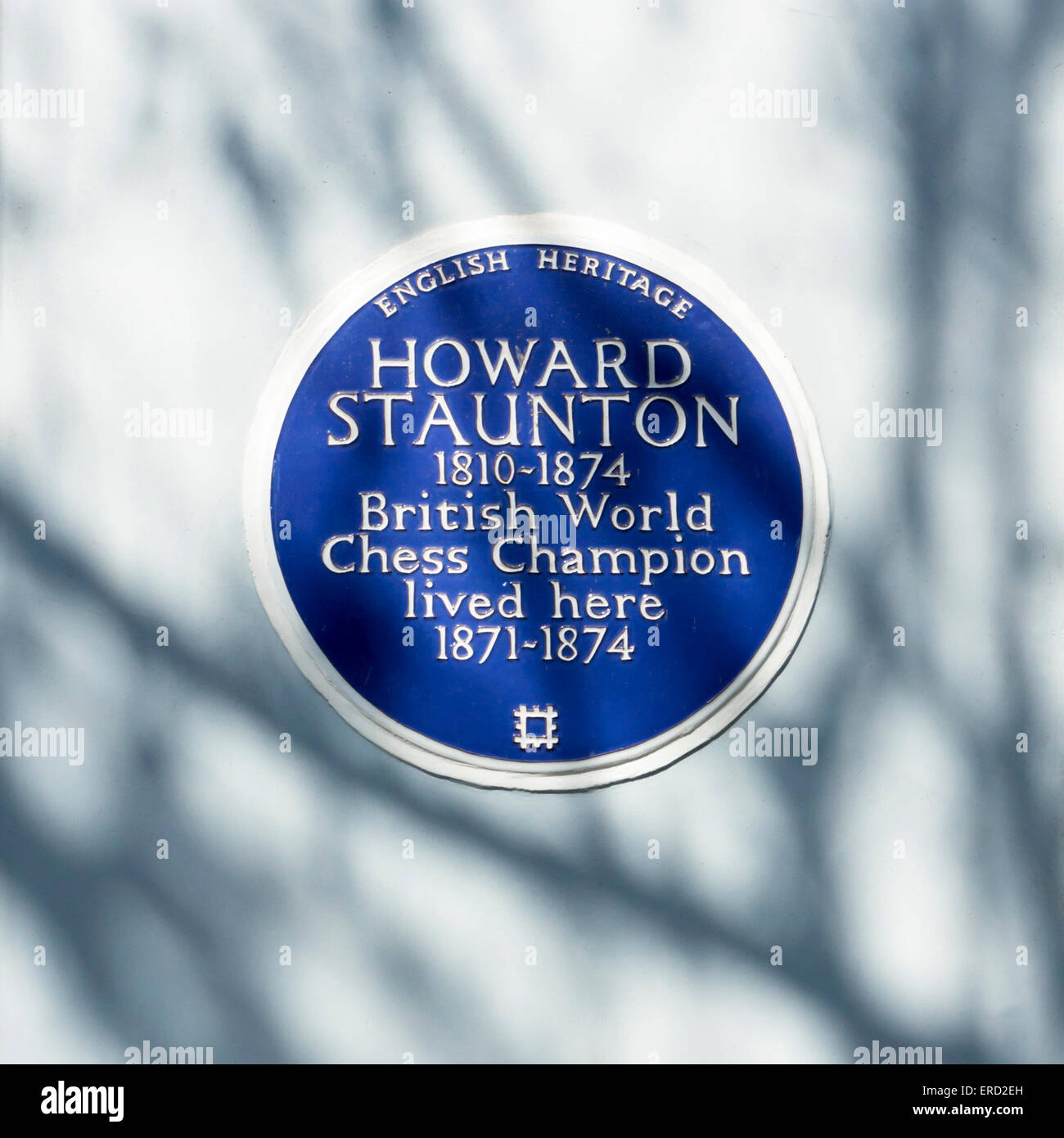 A blue plaque commemorating the nineteenth century British World Chess Champion, Howard Staunton. Stock Photo