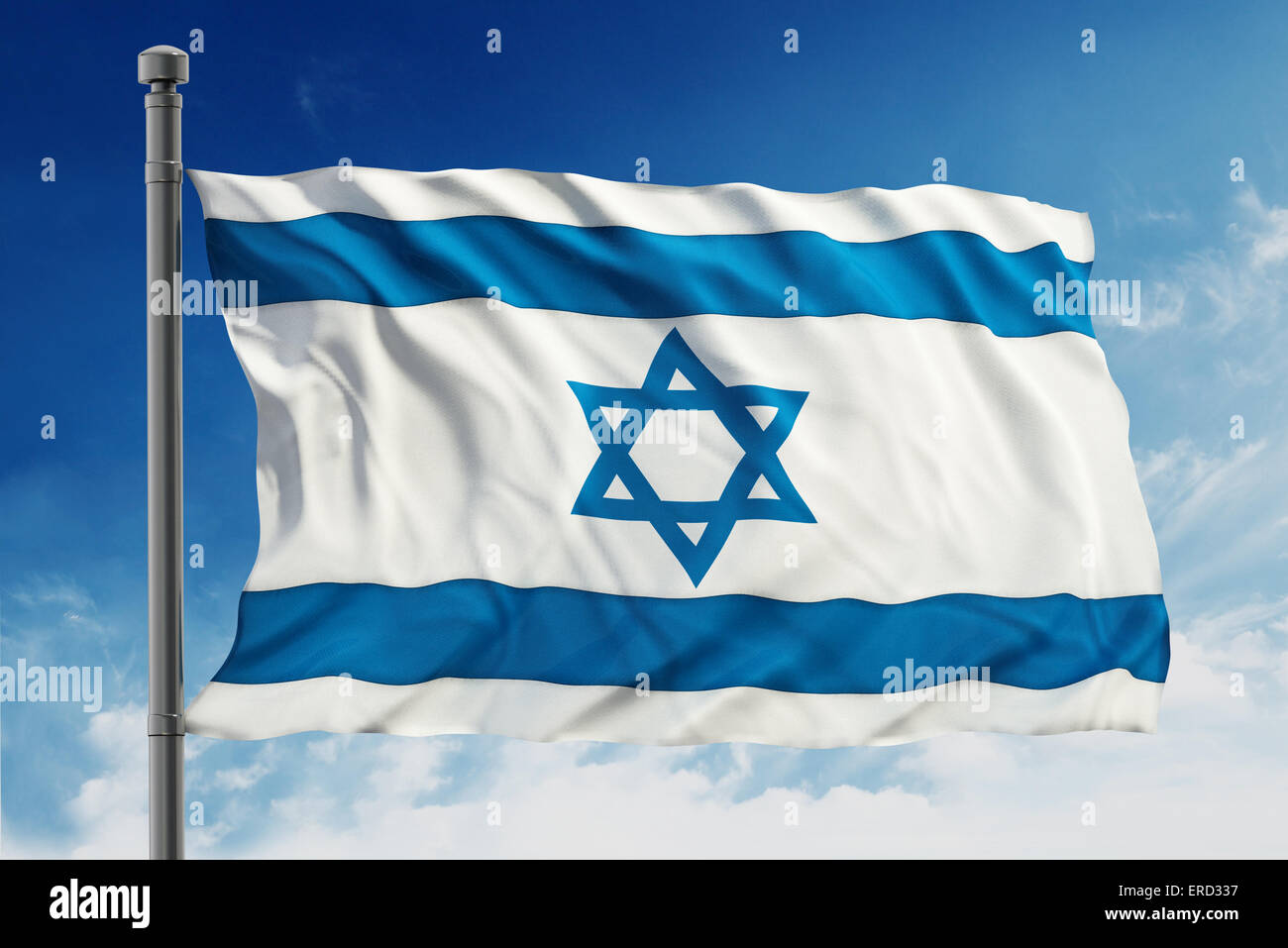 Flag of Israel isolated on blue sky background Stock Photo