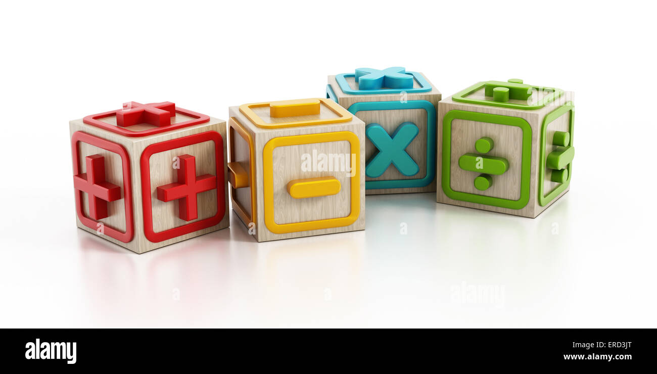 Educational cubes with four operation signs Stock Photo