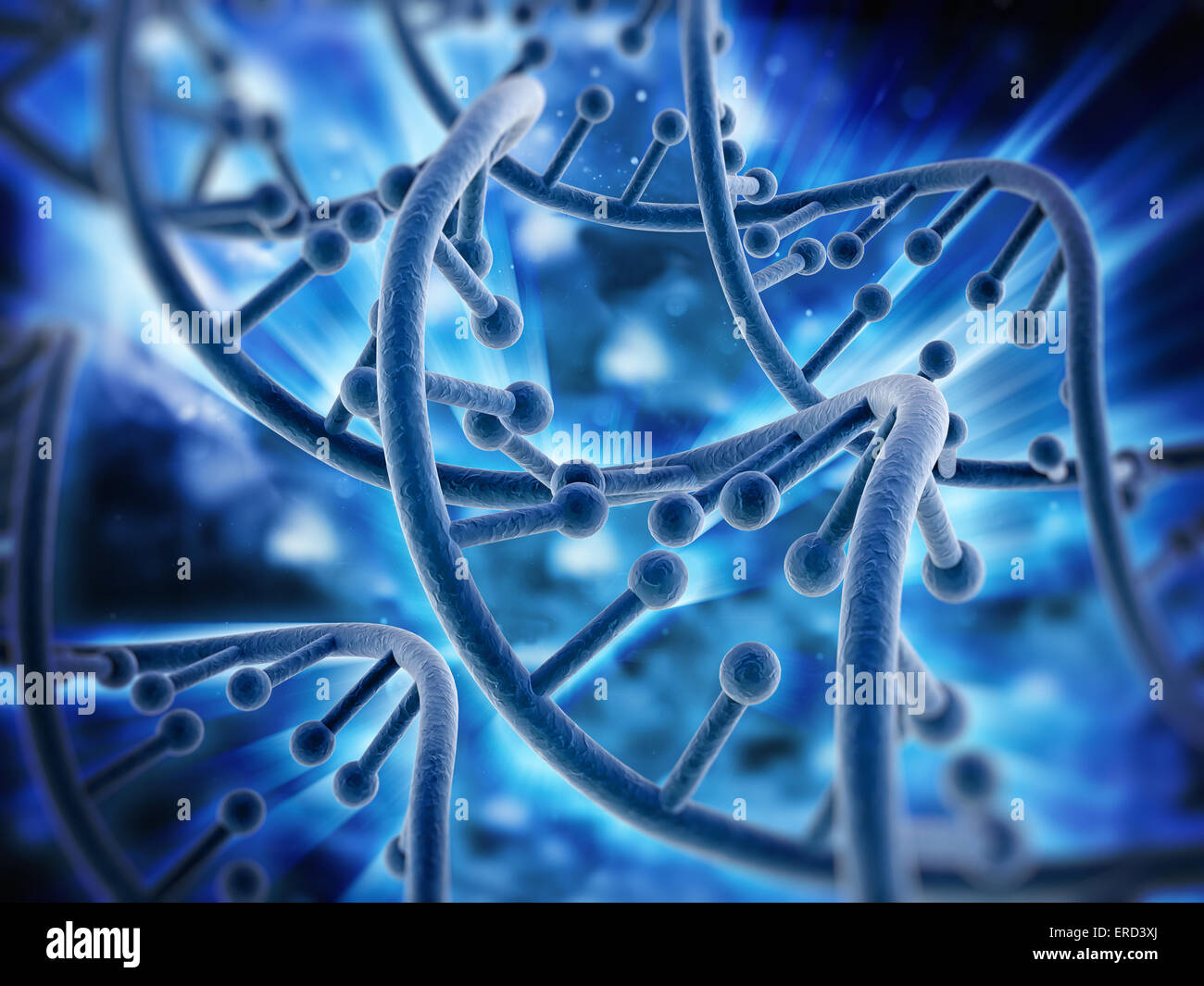 DNA strands background with blue color tones. Stock Photo