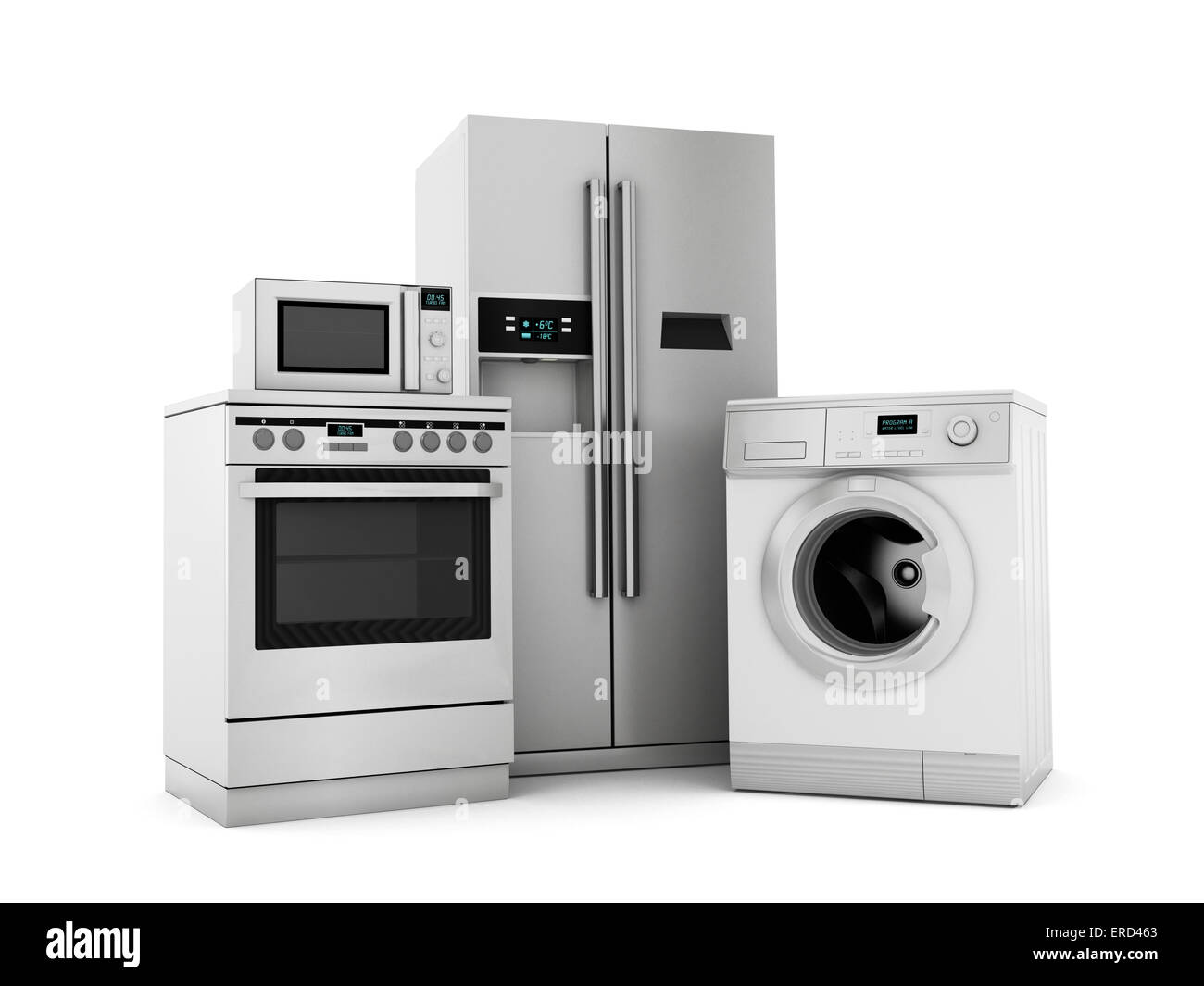 Group of house appliances isolated on white. Stock Photo