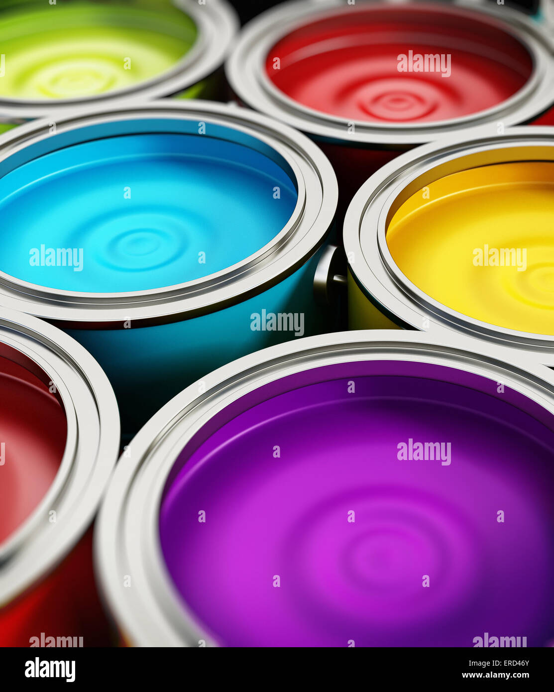 Paint cans, multicolored, vertical composition Stock Photo Alamy