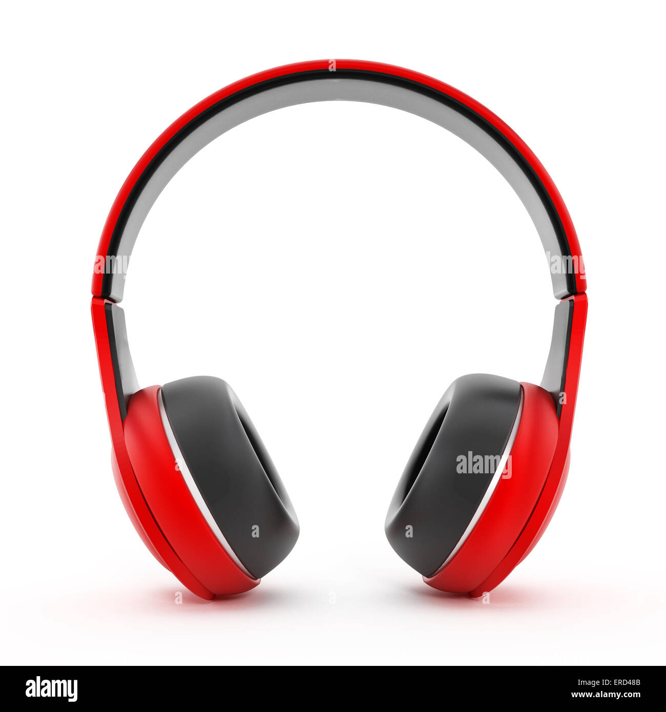 Red headphones isolated on white. Stock Photo