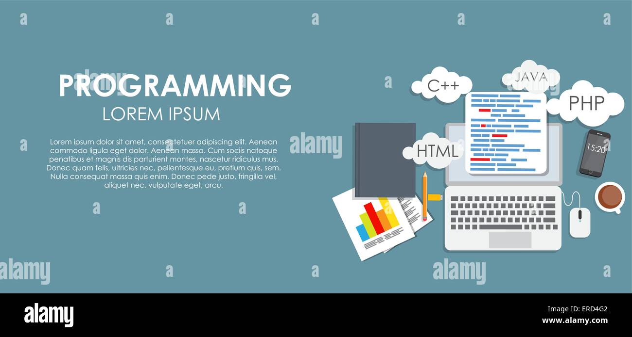 Programming Coding Concept Flat Background Vector Illustration Stock ...