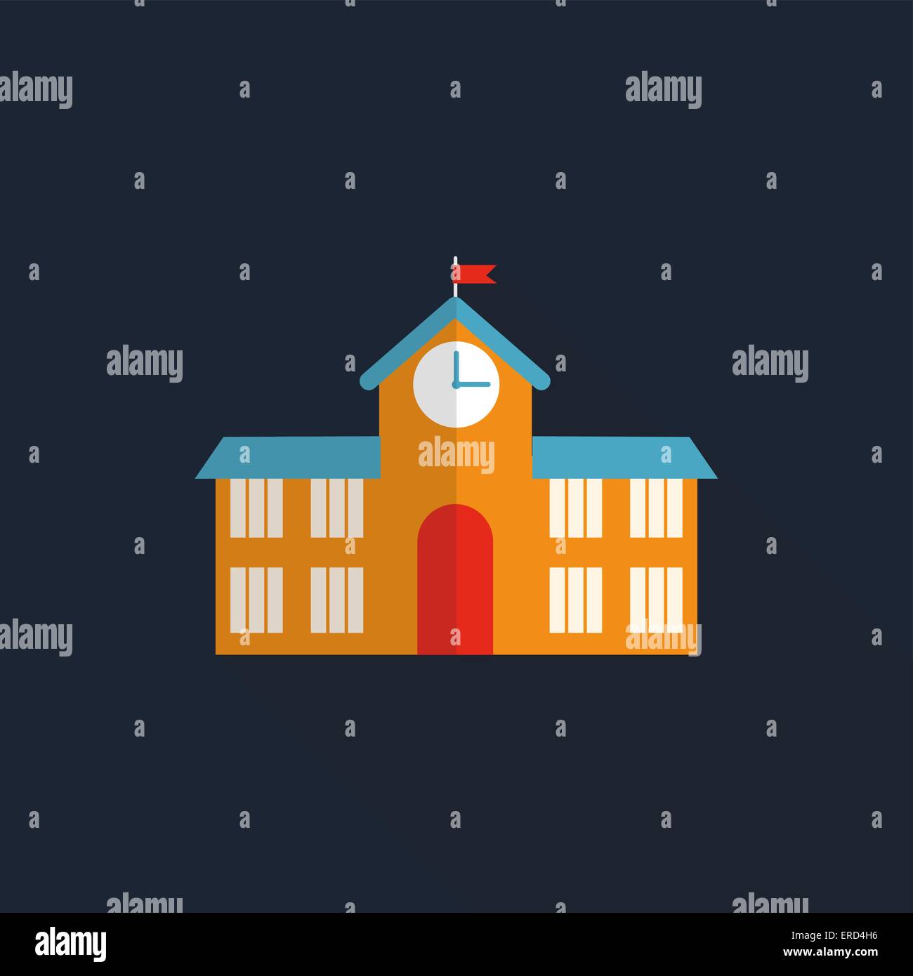 School Building Flat Icon with Long Shadow, Vector Illustration Stock ...