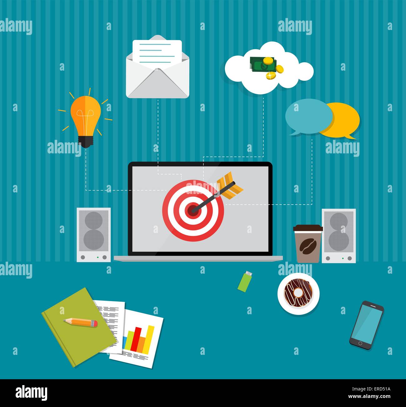 Workplace. Vector illustration. Flat computing background Stock Vector ...
