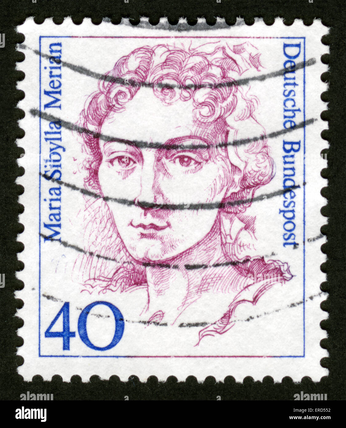 Germany, post mark,stamp, great women, portrait Maria Sibylla Merian Stock Photo