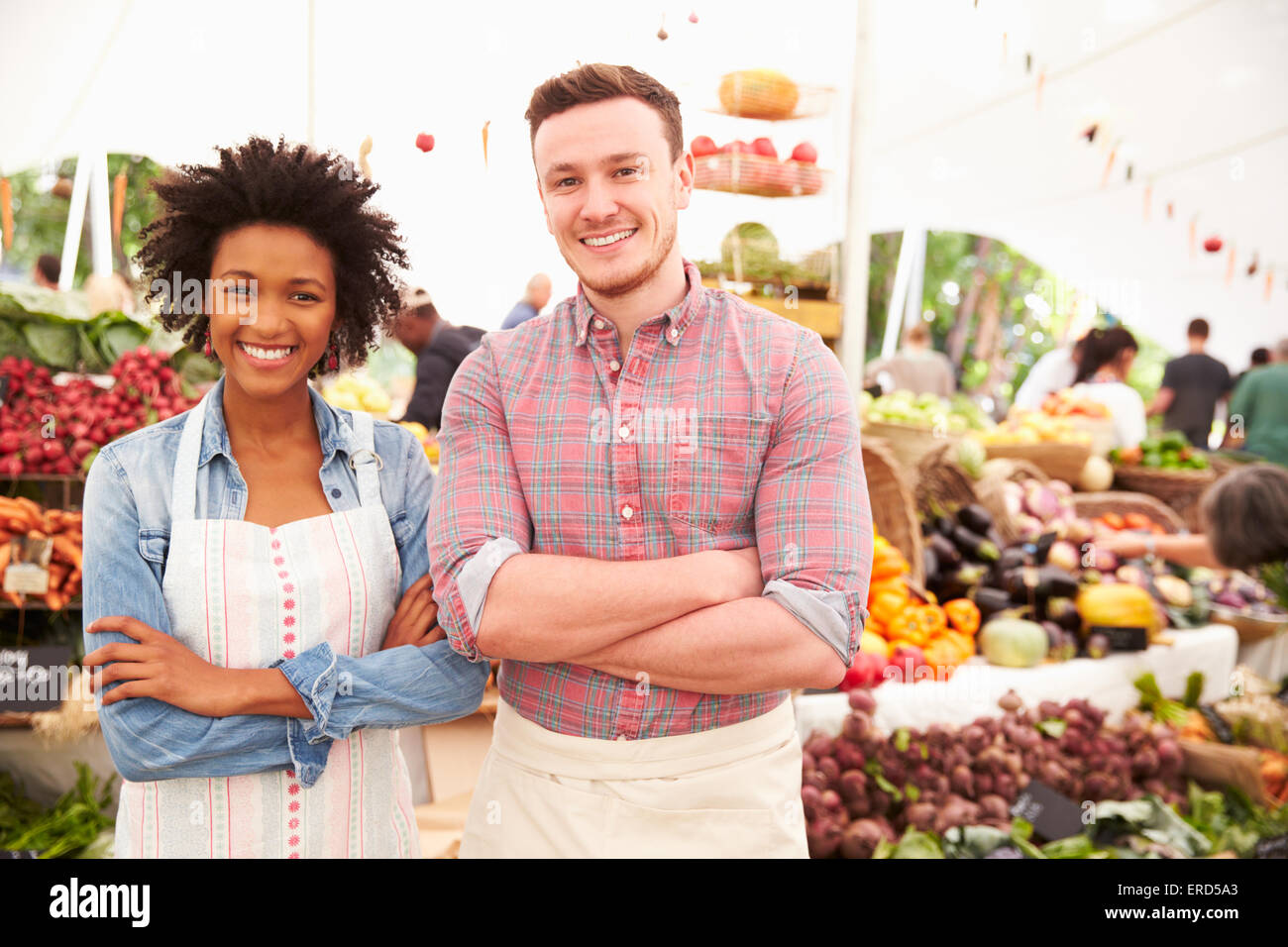 Couple Running Stall At Farmers Fresh Food Market Stock Photo Alamy