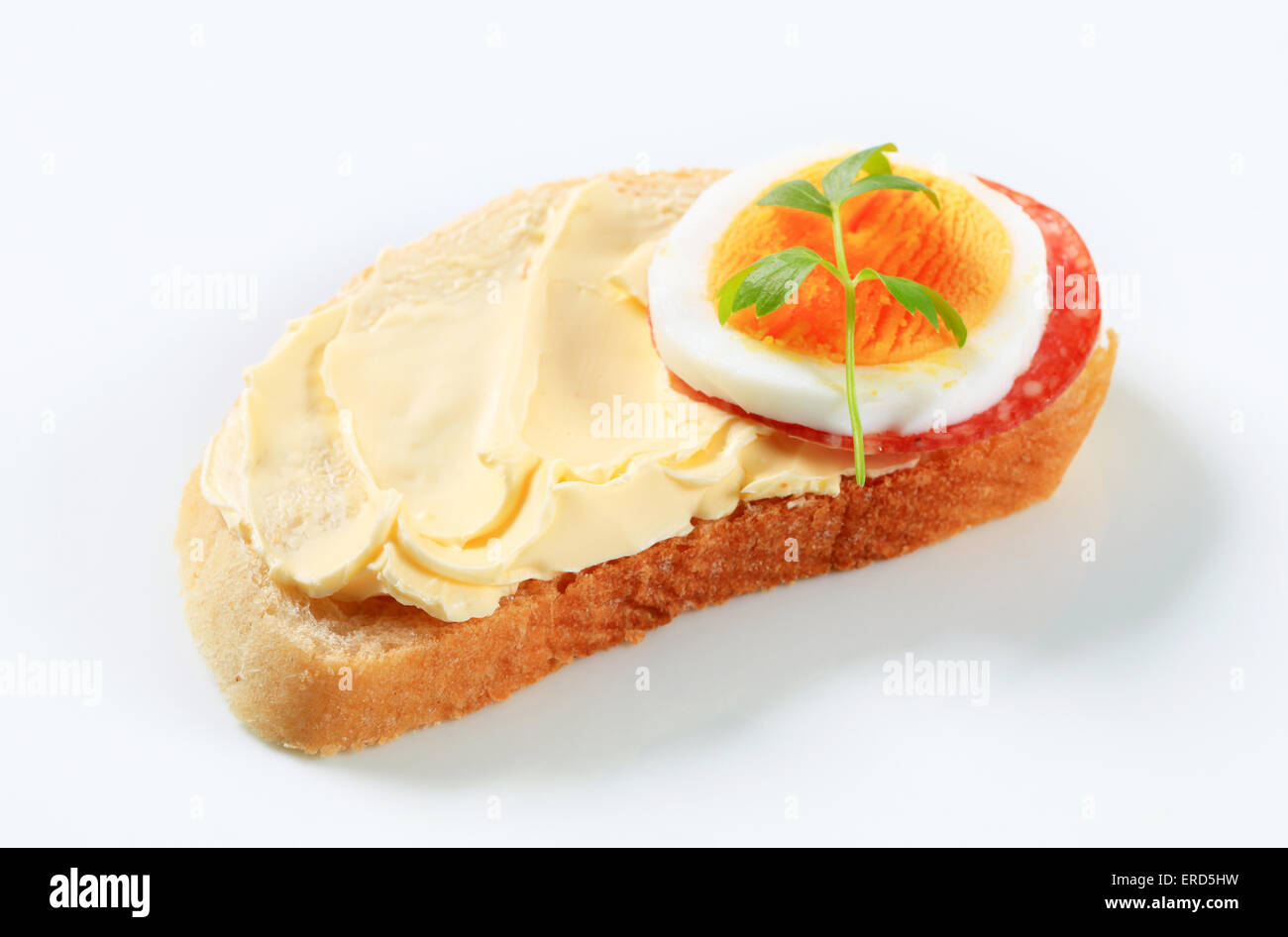 White bread with salami and egg Stock Photo Alamy