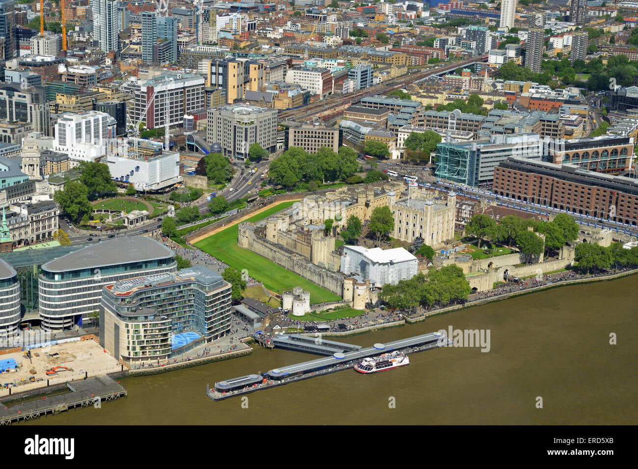 Aerial view over the River Thames and the Tower of London United Kingdom Stock Photo